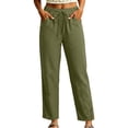 thumbnail image 5 of Oksale Lightweight Pants for Women Petite Breathable Cozy Elastic Waisted Cotton Linen Pants with Pockets Loose Straight Leg Ankle Summer Pants 2026 Army Green M, 5 of 7