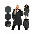 thumbnail image 7 of FANNYC Women's Thick Cotton Coat Mid-Length Loose Lightweight Down Jacket Snow Windproof Frayed Hood Detachable With Pockets,Camouflage/ Black/Black Gray, 7 of 7