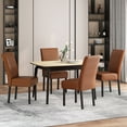 thumbnail image 2 of GDF Studio Percival Contemporary T-Stitch Dining Chairs, Set of 4, Cognac Brown Faux Leather and Espresso, 2 of 9