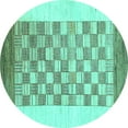 thumbnail image 1 of Ahgly Company Indoor Round Checkered Turquoise Blue Modern Area Rugs, 6' Round, 1 of 4