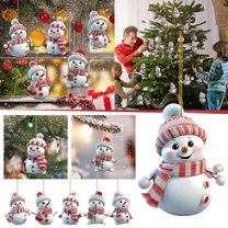 KOYPTL 6pcs-Christmas Tree Pendant with Gold Rope,Red White Christmas Snowman Hanging Ornaments for Christmas Wedding Birthday Party Interior Decoration & Room Wall Fireplace Window Festive Accessory