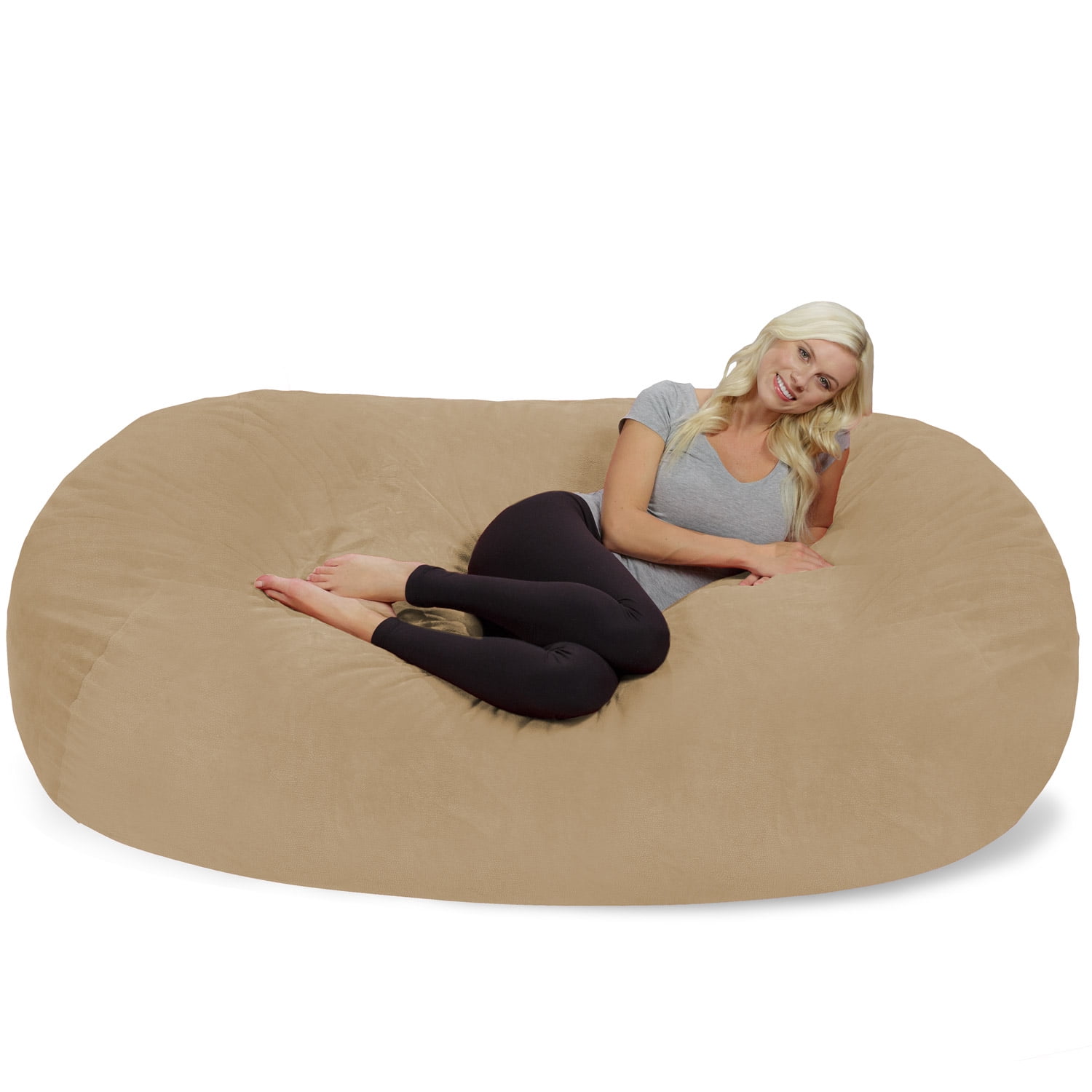 Chill Sack Bean Bag Chair, Memory Foam Lounger with Microsuede Cover, Kids, Adults, 7.5 ft, Tan Pebble