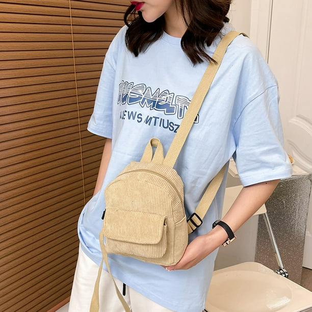 Mochila de pana para mujer, mochila de viaje Retro informal, bolso estético de Color sólido