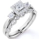 thumbnail image 1 of JeenMata Anillo de Boda Vintage con Halo y Banda Festoneada de Estilo Art Déco de 3 Piedras de Moissanita de Corte Princesa de 1,75 Uds en Oro Blanco de 18 K sobre Plata, 1 of 6