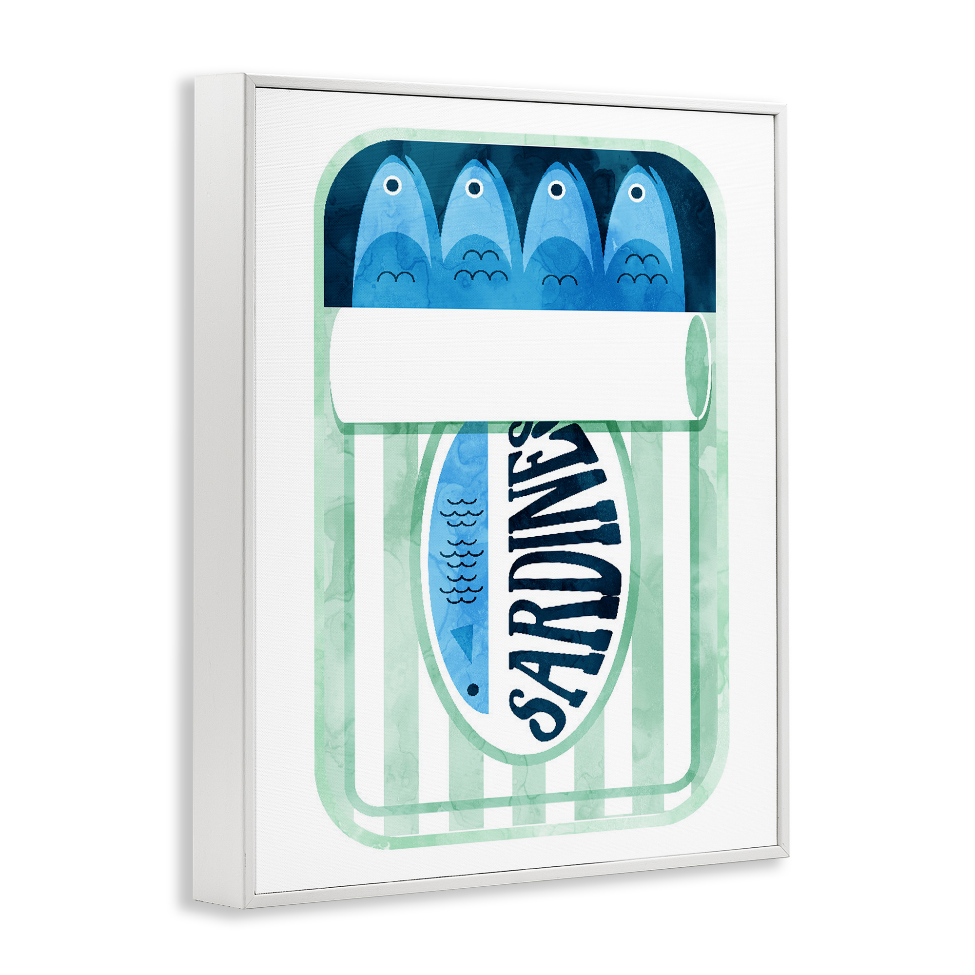 Green Stripe Sardine Tin White Framed Giclee Art, design by Daphne Polselli