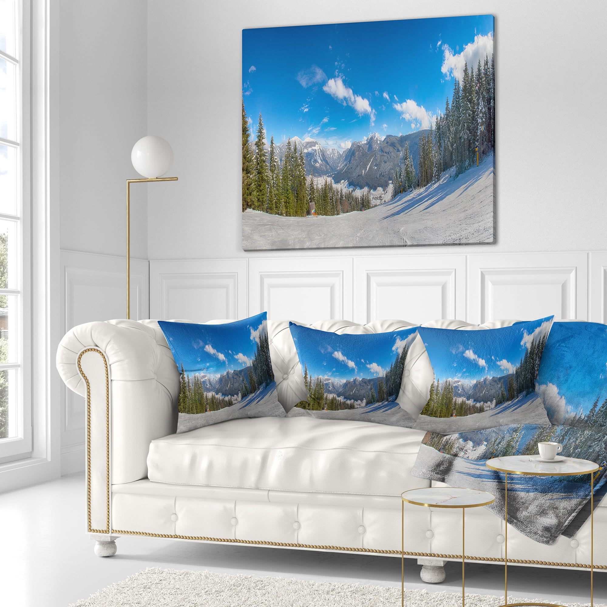 Designart Austrian Alps Seen From Ski Slope - Landscape Printed Throw Pillow - 16x16