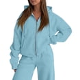 thumbnail image 3 of Women's Zip Up Hoodie Drawstring Kangaroo Pocket Sweatshirt Dropped Shoulder Loose Fit Casual Jacket Light Blue XL, 3 of 5