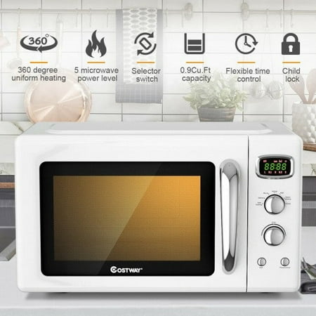 

0.9 Cu.ft Retro Countertop Compact Microwave Oven-White