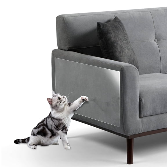 10 Pack Cat Scratch Furniture Protector, Self Adhesive Anti Scratch Cat Tape with Scraper & Twist Pins, Plastic Sofa Cat Scratcher Protection for Door Couch Wall Carpet (15.7" x 11.8")