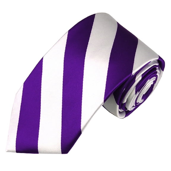 NYFASHION101 Men's 2.75" Slim College Stripe Woven Tie, Deep Purple/White