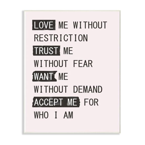 The Stupell Home Decor Collection Love Trust Want Accept Me Inspirational Pink Type Design Wood Wall Art