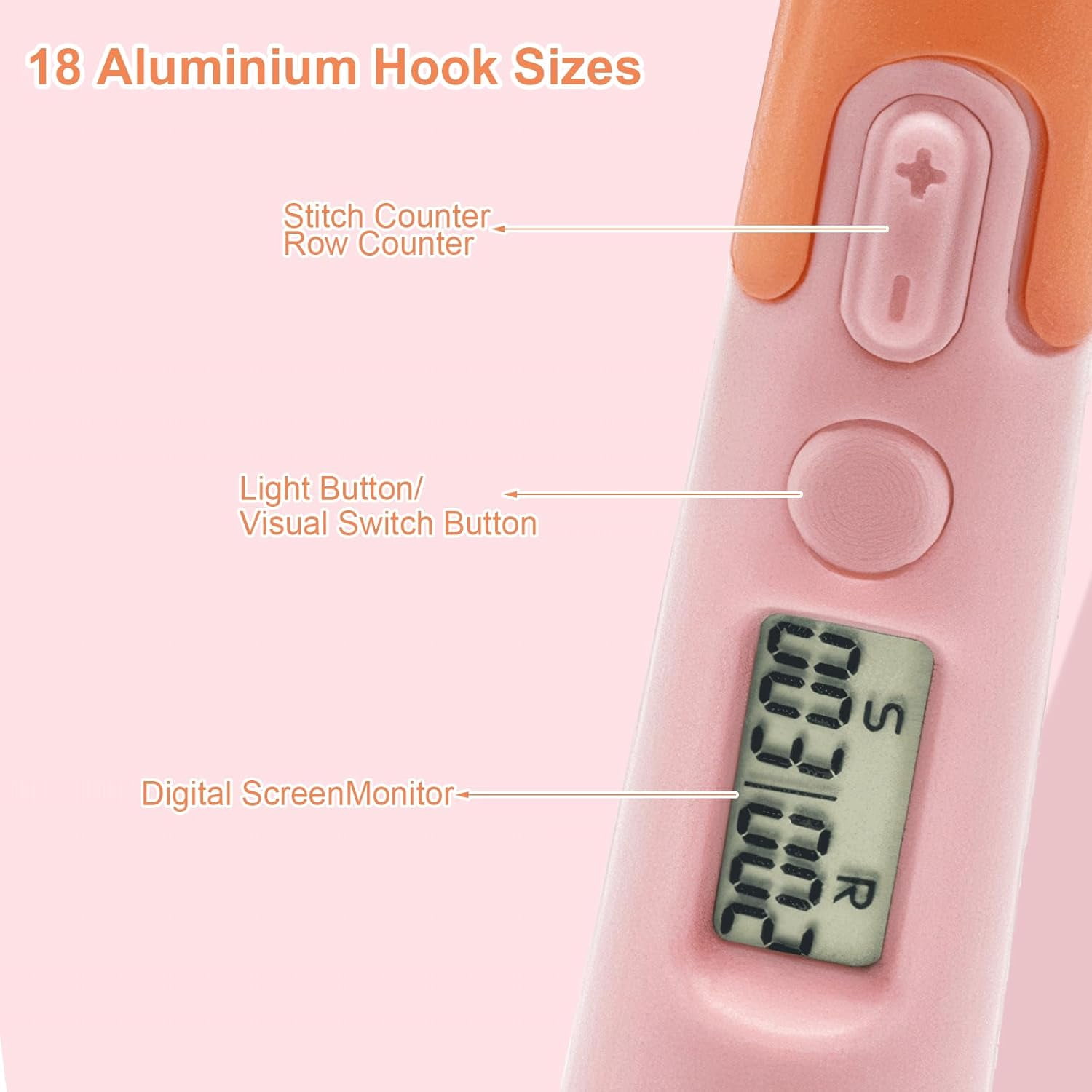 YSZZYSM 18 Sizes Lighted Crochet Hooks Set, Counting Crochet Hooks 2mm~14mm, Lighted Crochet Hooks Digital Counter Crochet Hooks Set with Case