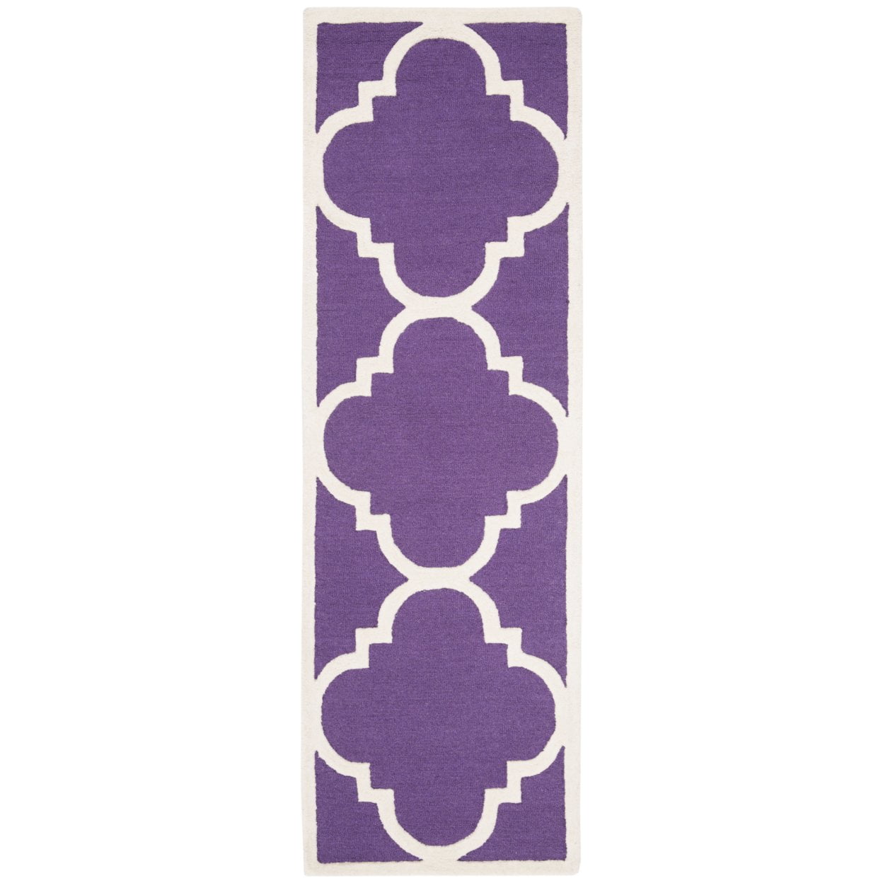 SAFAVIEH Cambridge Justine Geometric Quatrefoil Wool Runner Rug, Purple/Ivory, 2'6" x 8'
