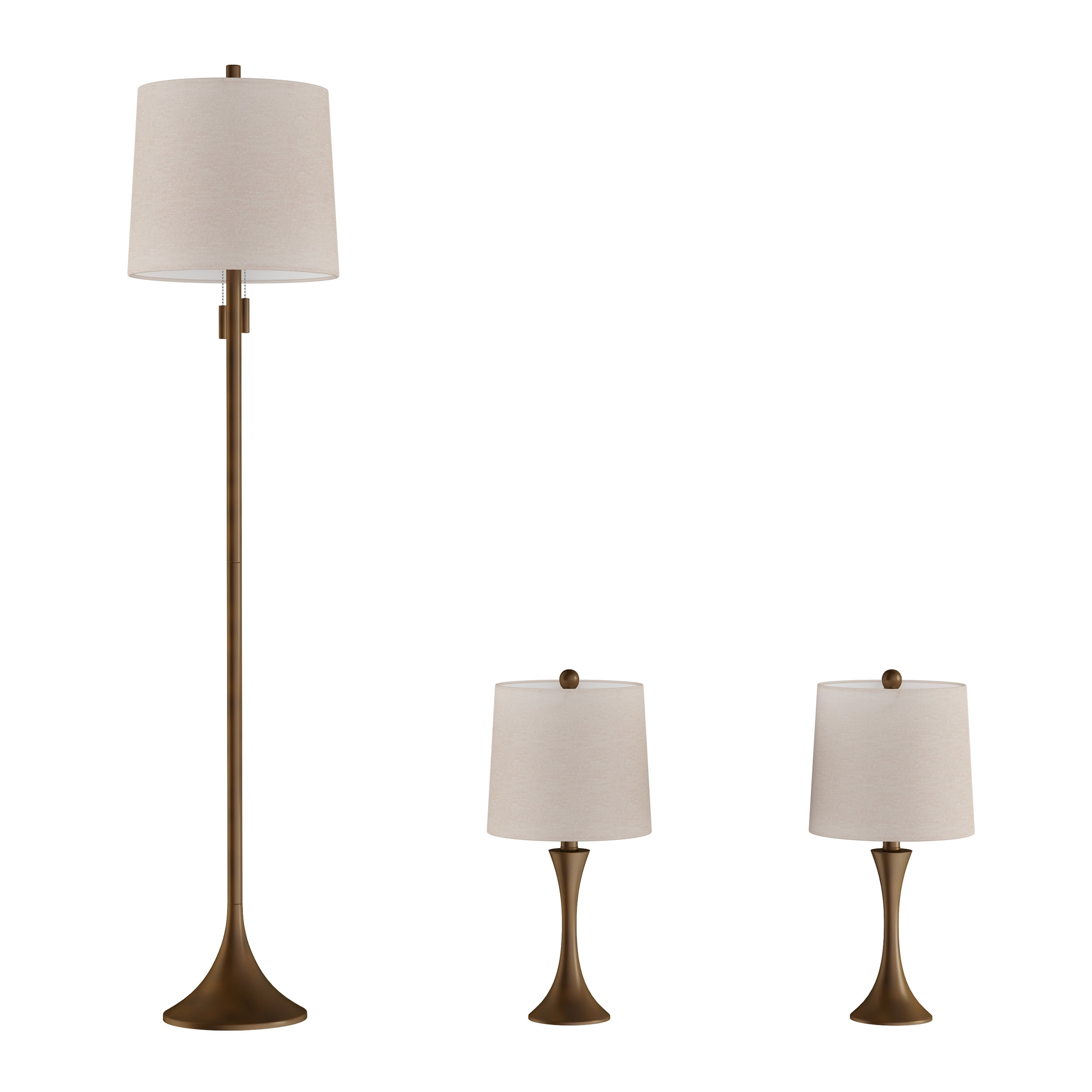 Lavish Home Table and Floor Lamps Set of 3 Modern Metal Lights with Flare Base and LED Bulbs, Bronze