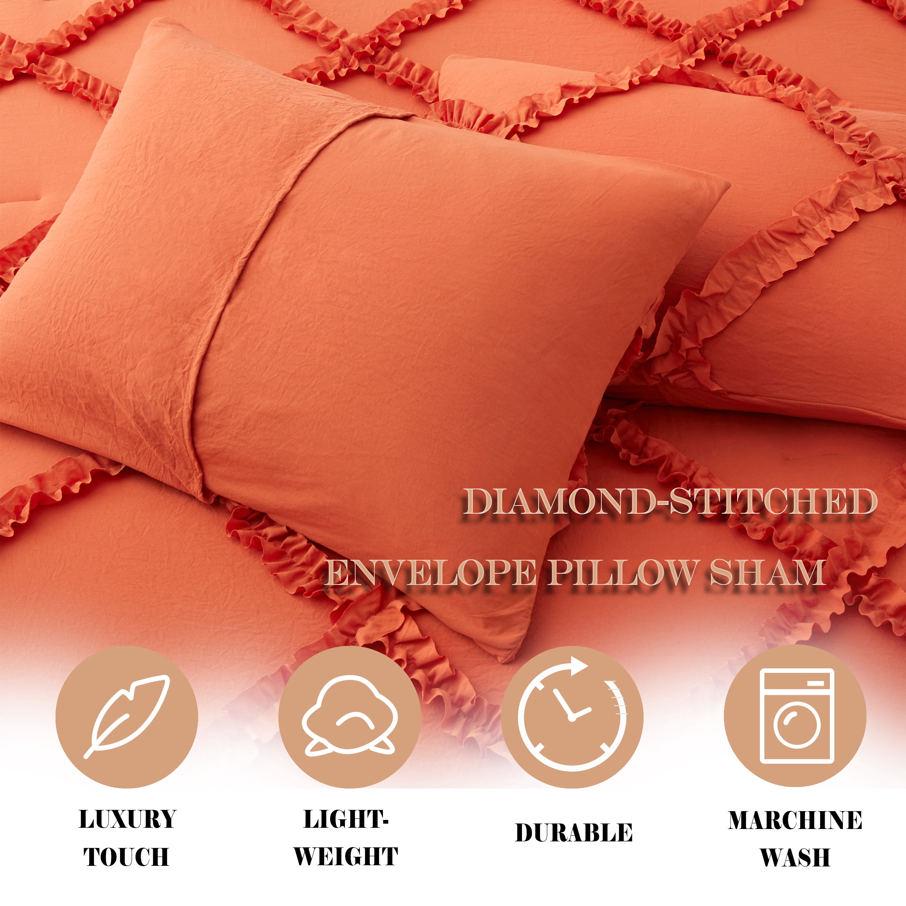 Comforter Set King Size Bedding – 3 Piece Farmhouse Bedding Set Cover Ruffle & Lightweight Comforter and Pillow Case Vintage Bedding for Bedroom as Home Bed Set Boho Chic Comforter for Luxury Comfort