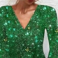 thumbnail image 2 of VIWORLD Women's Elegant Sparkly V-Neck Midi Dress - Sequin A-Line Long Sleeve for Party Evening Parties Green，S, 2 of 4