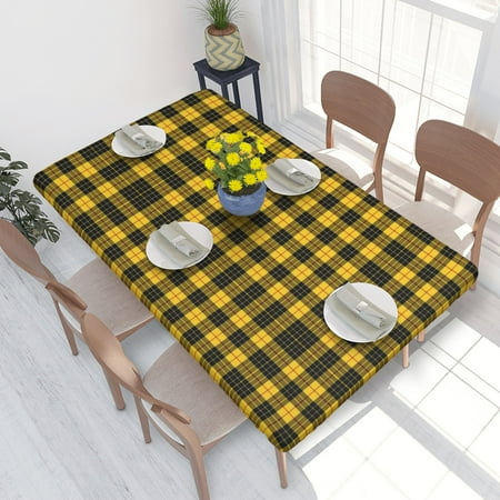 

Home Deluxe Tablecloth Scottish Clan Macleod Yellow Black Tartan Waterproof Elastic Rim Edged Table Cover- For Christmas Parties And Picnics 4ft