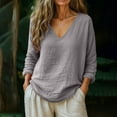 thumbnail image 2 of Akafmk Womens Long Sleeve Maternity Tops,Women's Maternity Linen Cotton Solid Color V Neck Long Sleeve Loose Casual Pullover Stretchy Pregnancy Tops, 2 of 4