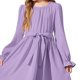 thumbnail image 5 of Vestido Largo de Manga Larga de Moda Y Cómodo Color Sólido con Cinturón para las Niñas, Falda Plisada para el Vestido de Cumpleaños para las Niñas, 5 of 6