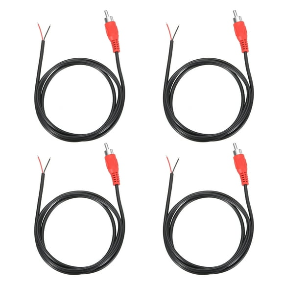 3.3FT RCA to Bare Wire Speaker Cable, 22AWG Replacement Red RCA Male Plug to Open End Pigtail Audio Cable Connector Adapter for Amplifier, Home Audio Speakers, Pack of 4