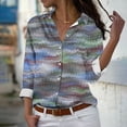 thumbnail image 4 of Camisetas de Mujer Casual, Manga Larga Impresa Solapa Botón Arriba Blusa, Ajuste Regular Poliéster Superior, 4 of 5