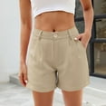 thumbnail image 2 of MIUOWANP Summer Women's Shorts with Pockets Solid Color Simple With Button Shorts Pleated Baggy Shorts Size XL(10)Khaki, 2 of 6