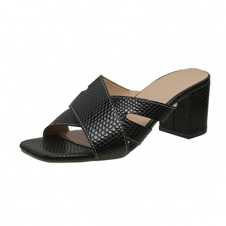 

KBODIU Women s Heeled Sandals Backless Mules Slip On Block Heels Casual Comfortable Square Heel Slippers Middle Heel Fashion Solid Color Slippers