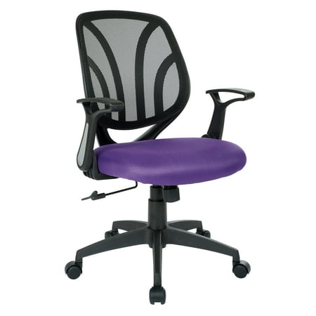 Office Star Products Screen Back Chair with Purple Mesh Flip Arms and Silver Accents