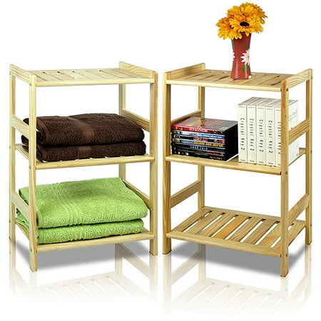 Furinno 2-33011 Pine Solid Wood 3-Tier Storage Shelf 2-Piece Set ...