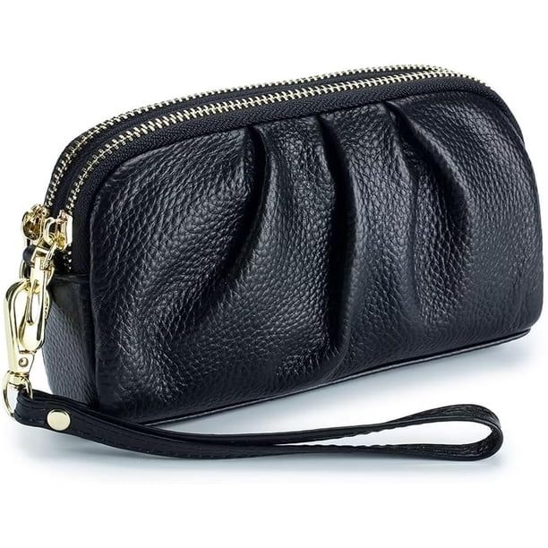 LHSHID Small Wristlet Bag for Women Retro Genuine Leather Clutch Purse Roomy Travel Phone Wallet with Detachable Wrist Strap