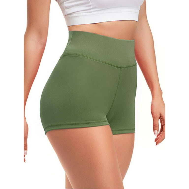 Women's High Waist Yoga Tummy Control Stretch Shorts, 8 Inch - Dark Green /  S