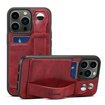 Feishell for iPhone 12 Pro/12 Wallet Case with Card Credit Slot, Hand Wrist Strap Loop Holder Kickstand, Ring Holder PU Leather Camera Protection Shockproof Solid Color Cover, Red