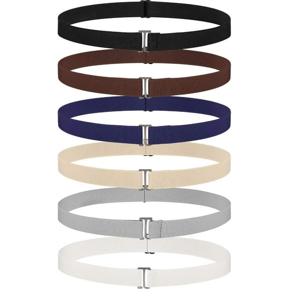 6 Pcs Women No Show Invisible Belt Stretch Elastic Women Flat Buckle Belt for Jeans Pants Dresses