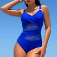 thumbnail image 6 of Mesh One Piece Swimsuit for Women Twist Front Tummy-Control Bathing Suit O-Ring Adjustable Strap Bikini Swimwear Blue, XXL, 6 of 7