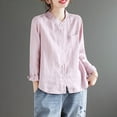 thumbnail image 6 of Olyvenn Womens Plain Cotton Linen Shirt Summer Casual Collarless Blouses Button Down Tops Solid Color Long Sleeve Shirts 2025 Pink XXXL, 6 of 7