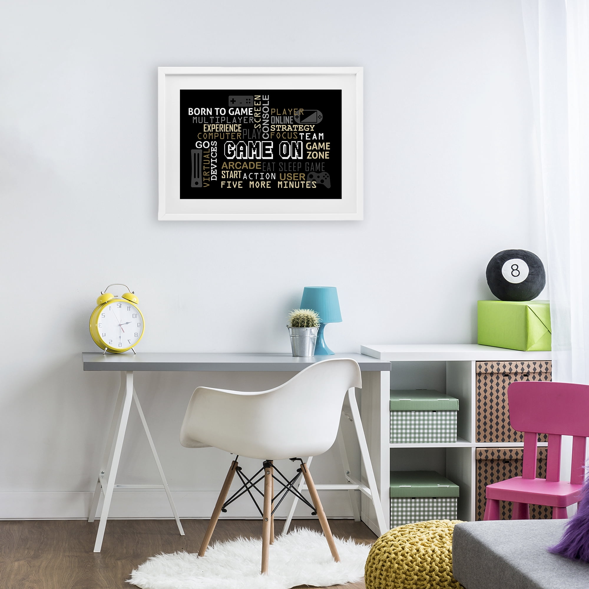 Stupell Industries Game On Gamer Typography White Framed Print Under Glass, design by Kim Allen