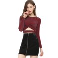 thumbnail image 2 of INSPIRAR CHIC Blusa de Brillo para Mujer con Torcido, Ajustada, de Manga Larga, con Corte, para Fiesta, Cortas y Brillantes, 2XL Burdeos, 2 of 7