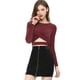 thumbnail image 2 of INSPIRAR CHIC Blusa de Brillo para Mujer con Torcido, Ajustada, de Manga Larga, con Corte, para Fiesta, Cortas y Brillantes, 2XL Burdeos, 2 of 7
