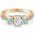 thumbnail image 3 of Gem Stone King 18K Yellow Gold Plated Silver 3-Stone Ring Set with Oval Moissanite and Mystic Topaz (2.12 Cttw, Size 8), 3 of 6