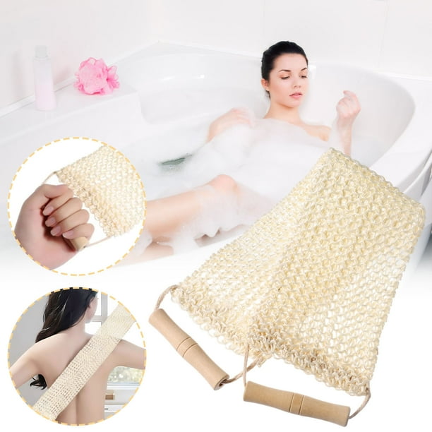 Wmhnj Estropajo de baño de sisal blanco de 23 pulgadas con mango de madera, de fibra natural para limpieza profunda y exfoliacin, accesorio de baño de una sola pieza.