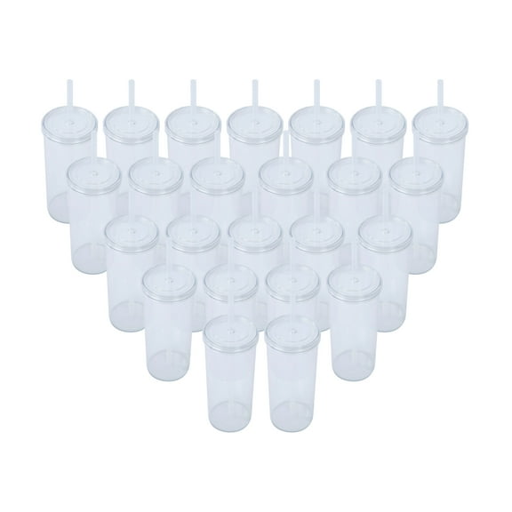 Mainstays 24-Pack 20oz Plastic Tumbler with Screw Top Lid and Straw, Clear