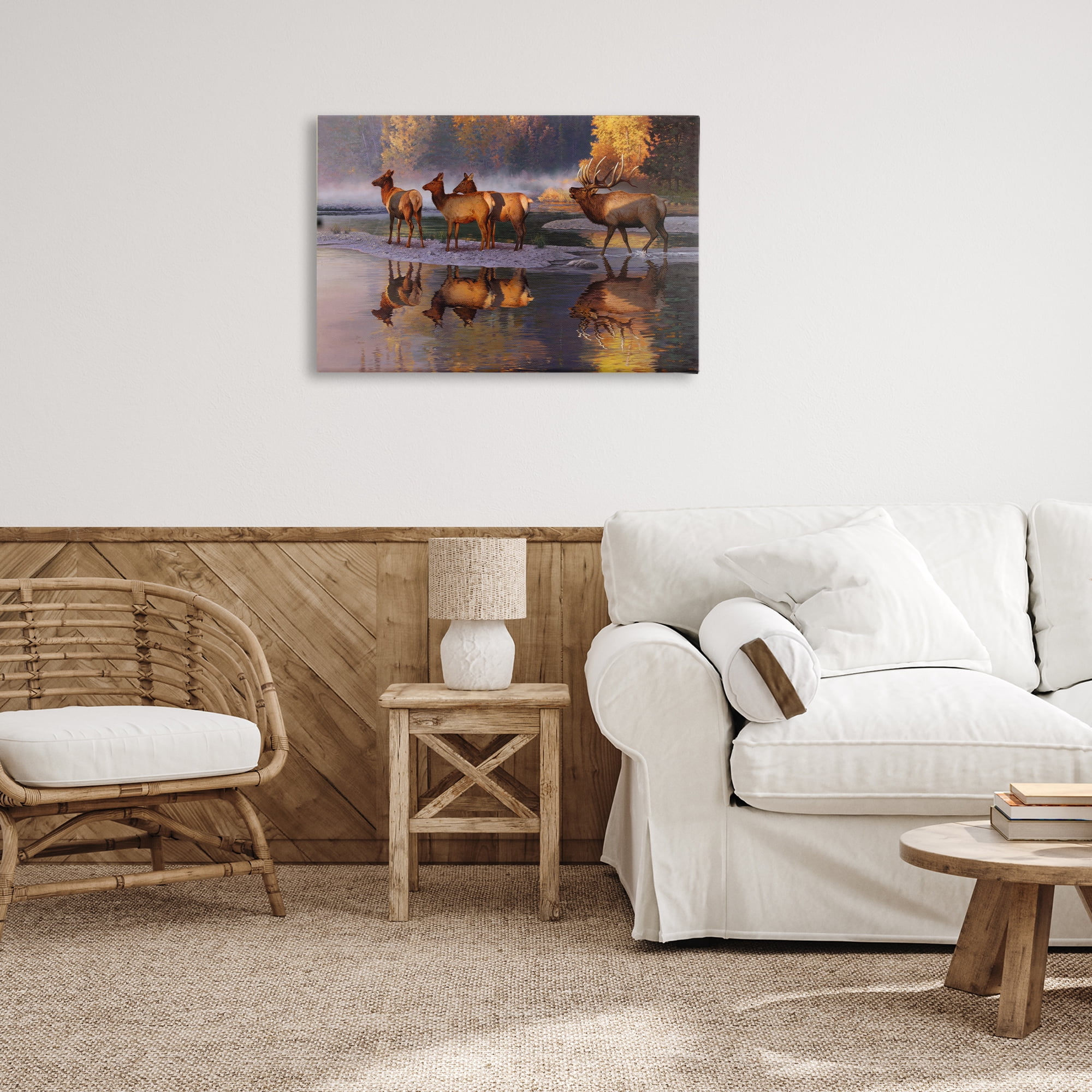 Stupell Industries Distant Challenge Elk Family Landscape & Nature Painting Wrapped Canvas Art Print Wall Art, 30 x 20