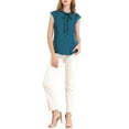 thumbnail image 3 of INSPIRE CHIC Women's Tie Neck Cap Sleeve Button Down Ruffle Summer Shirts M Peacock Blue, 3 of 8