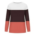 thumbnail image 5 of JUUYY Color Block Sweatshirts for Women Trendy Long Sleeve Striped Printed Crew Neck Graphic Shirts Loose Oversized Relaxed Fit Cotton T-Shirt Tops Wine M, 5 of 5