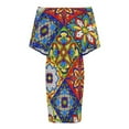 thumbnail image 4 of Mexican Talavera Ceramic Tile Pattern Women's Off The Shoulder Ruffles Summer Wedding Guest Loose Casual Party Beach Dress, 4 of 9