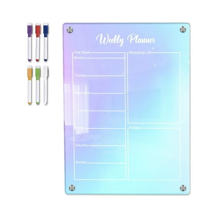 

Colorful Acrylic Board for Refrigerator 11.7X8.3 Inch Magnetic Weekly Meal Planner Reusable Refrigerator Kitchen Menu Planning Board Includes 6 Colorful Pens