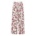 thumbnail image 6 of WTOBBY Women's Casual Wide Leg Pants with Stretch Belt Floral Print Pockets and Adjustable Tie Design for a Comfortable Lightweight Summer Outfit ,Watermelon Red L, 6 of 7