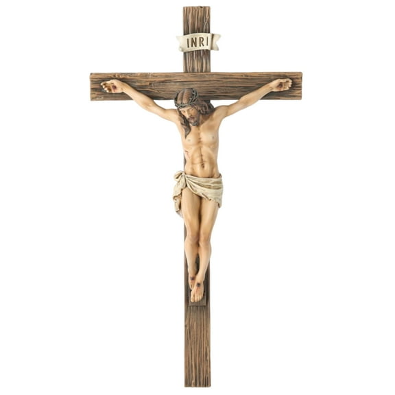 nvzhuang Jesus Crucifix Statue Cross Decoration Praying Religious Figurine Christ Catholic Display Resin Tabletop Home Decor