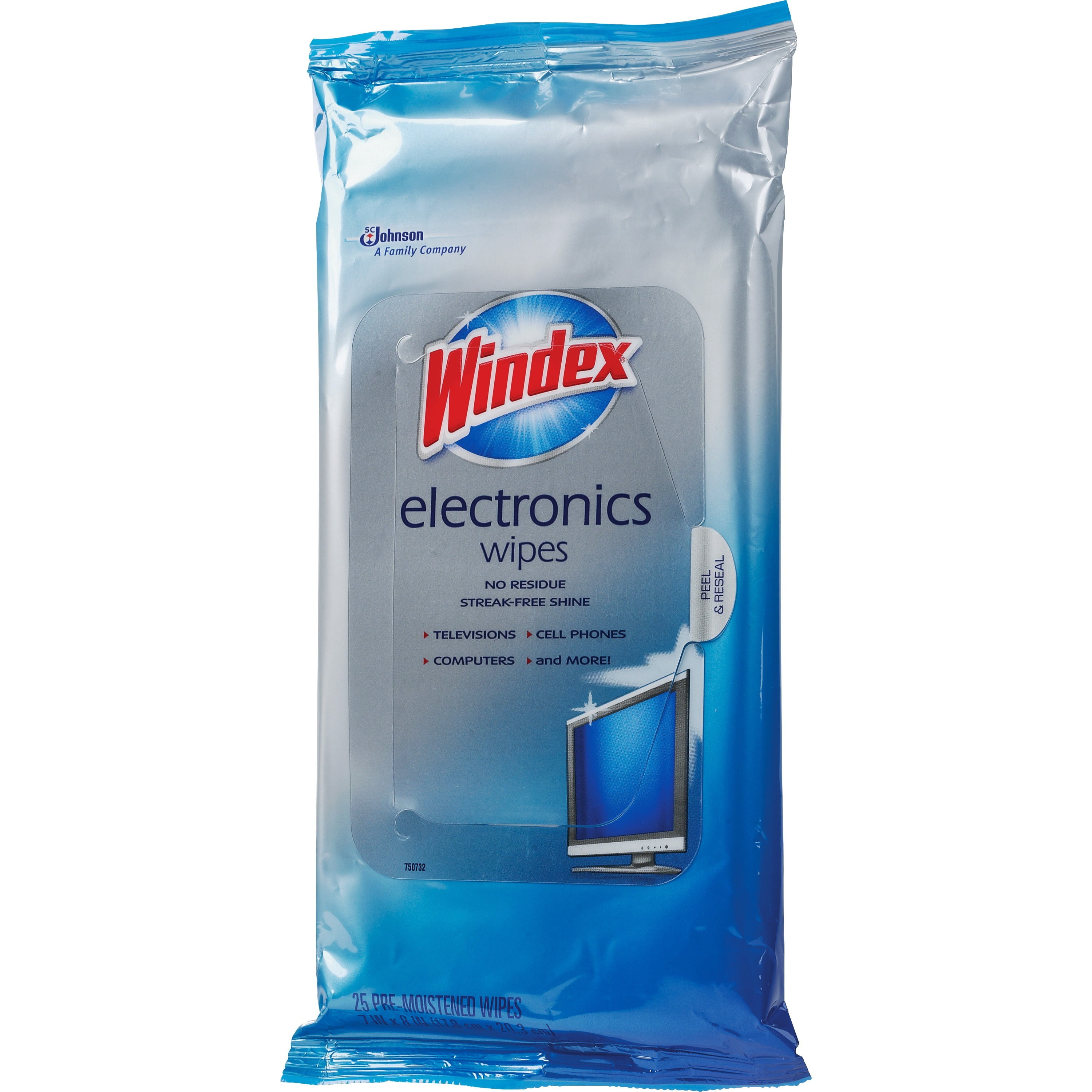 Windex&reg, SJN642517CT, Electronics Wipes, 12 / Carton, Blue