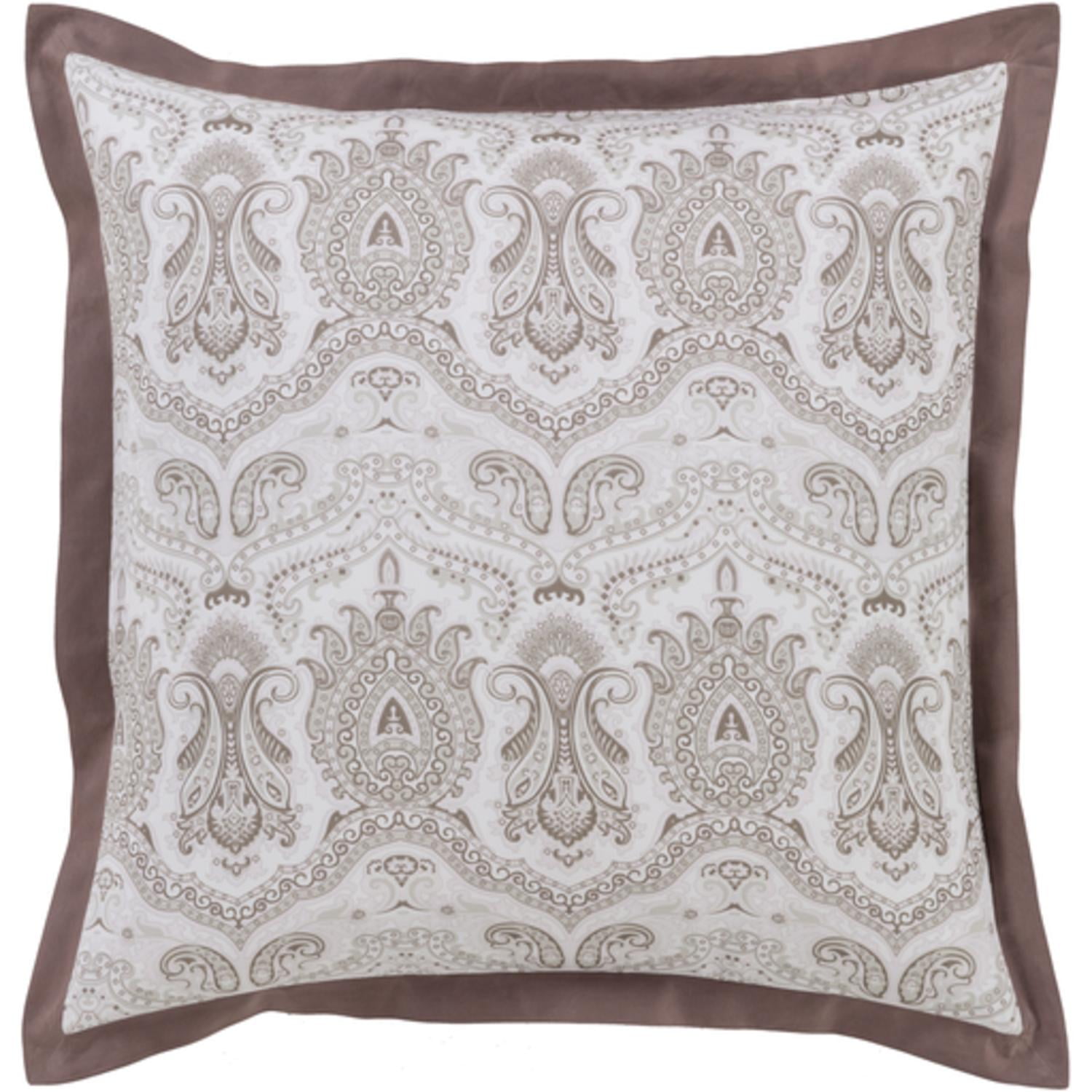 Brown and Grayish White Damask Cotton Euro Sham